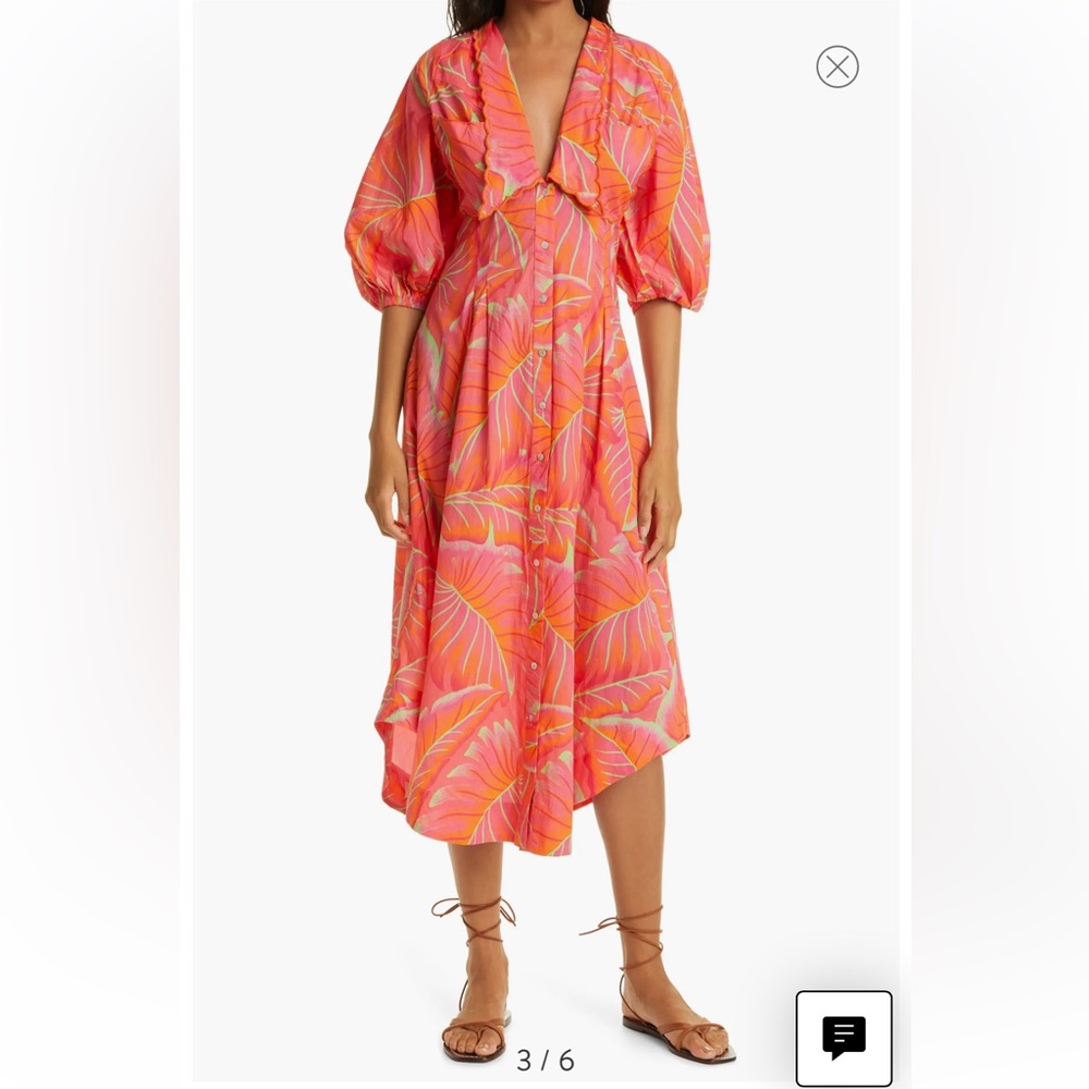 Farm Rio Bright Forest Shirtdress size M midi dress tropical print